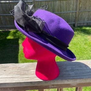 Vintage Arlin Wool Hat Purple with Black Bow